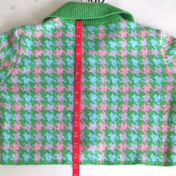 ZARA Houndstooth Knit Crop Cardigan & Skirt Set 2 pc S pink green mini skirt NEW - Picture 14 of 16